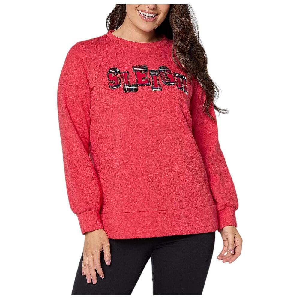 Jingle Belles by Kim Gravel Women's Tartan Holiday Sweatshirt Sled Red - Regular